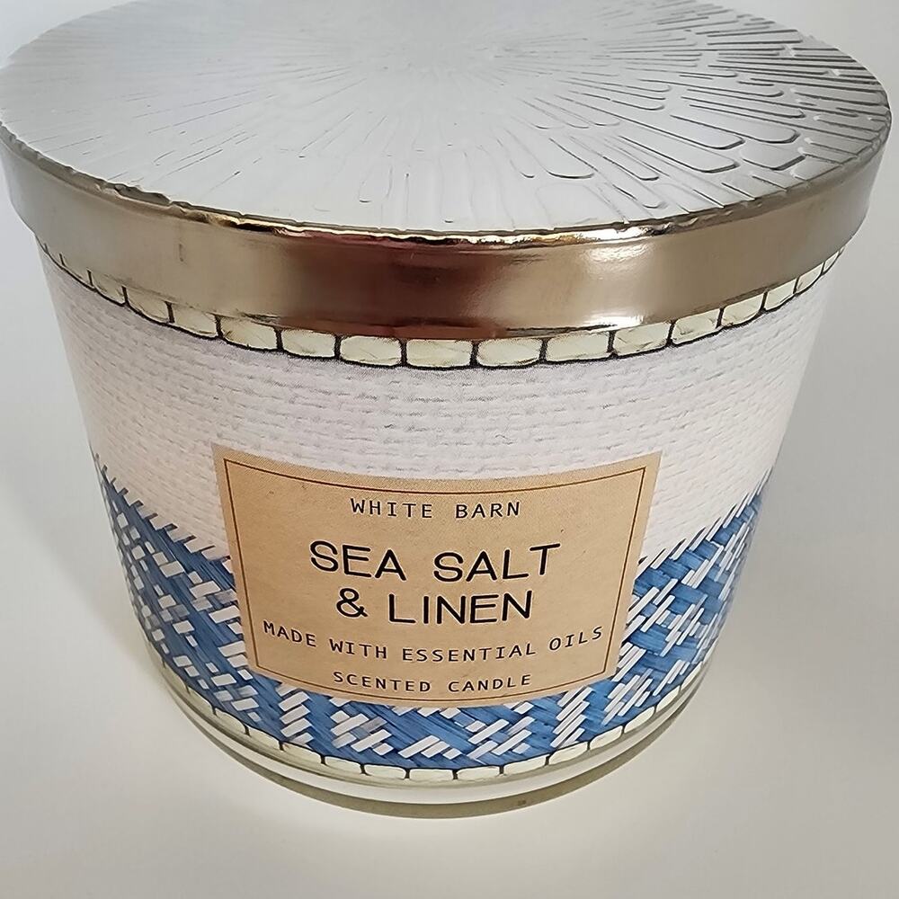 Bath & Body Works White Barn Sea Salt & Linen 14.5 oz 3-Wick Scented Candle